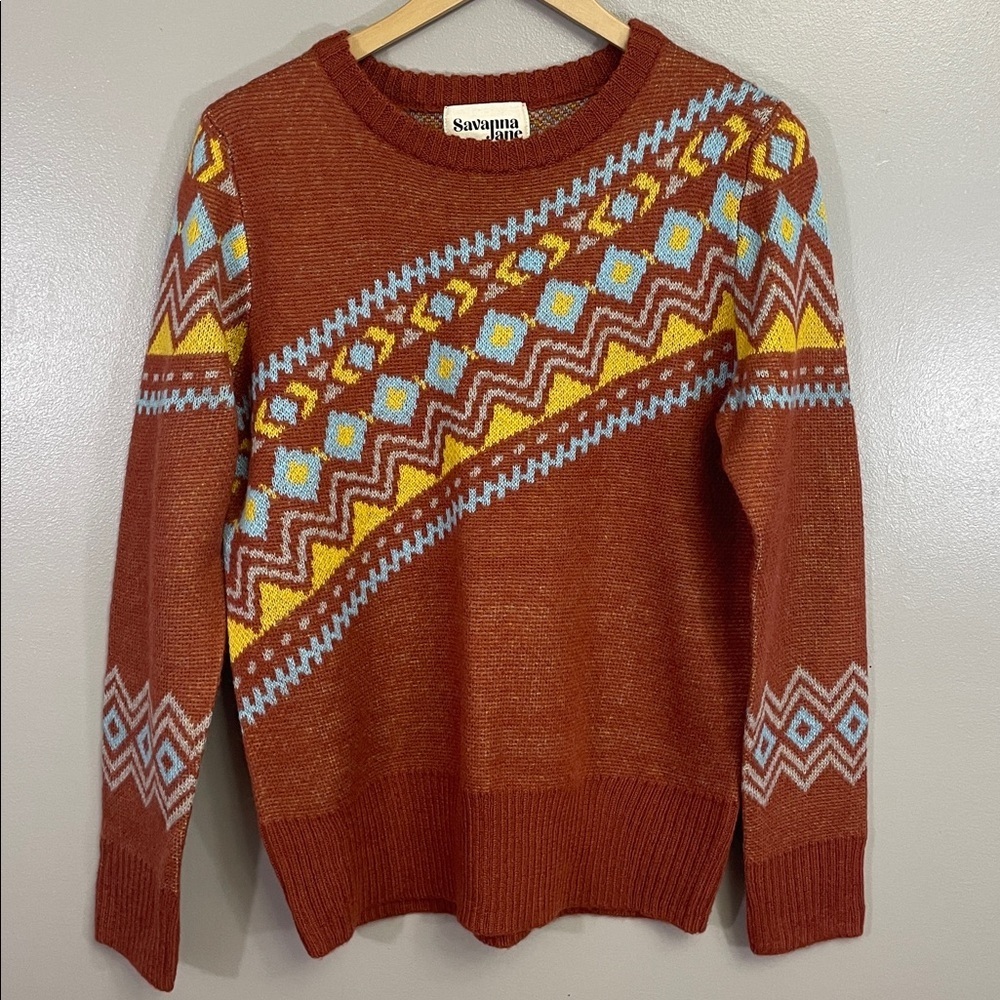 Savanna Jane Women's size Small Terracotta Aztec Crew Neck Sweater Top
